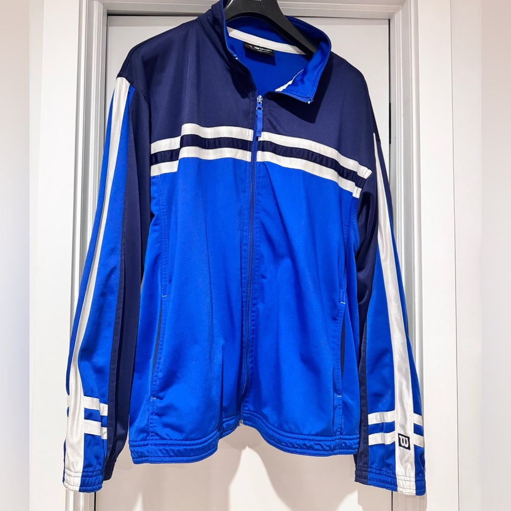 Vintage Wilson Mens 2XL Blue White Striped Tracksuit Jacket